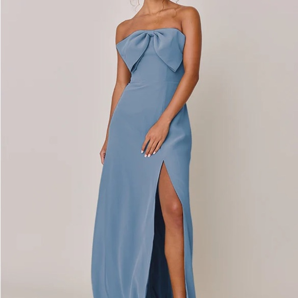 Revelry Blue Strapless Gown with Slit